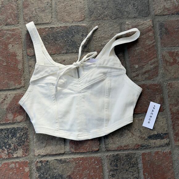 Pacsun Barbie Tie Front Bralette Crop Top Size XS White Embroidered Pink B NWT - Picture 1 of 7